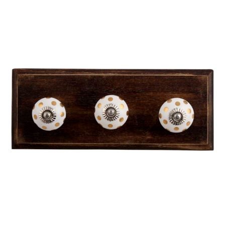 Golden Dot Ceramic Wooden Hooks